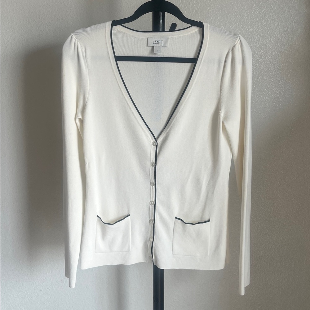 LOFT Cream Cardigan with Black Accents